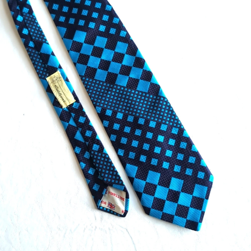 Vintage Men's Vibrant Blue Check Britania Widsteen's Necktie EUC